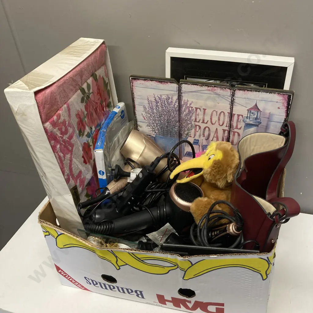 Box Lot Hand Bag, Soft Toys, Blow Wavers, Art Work Etc Image 1++